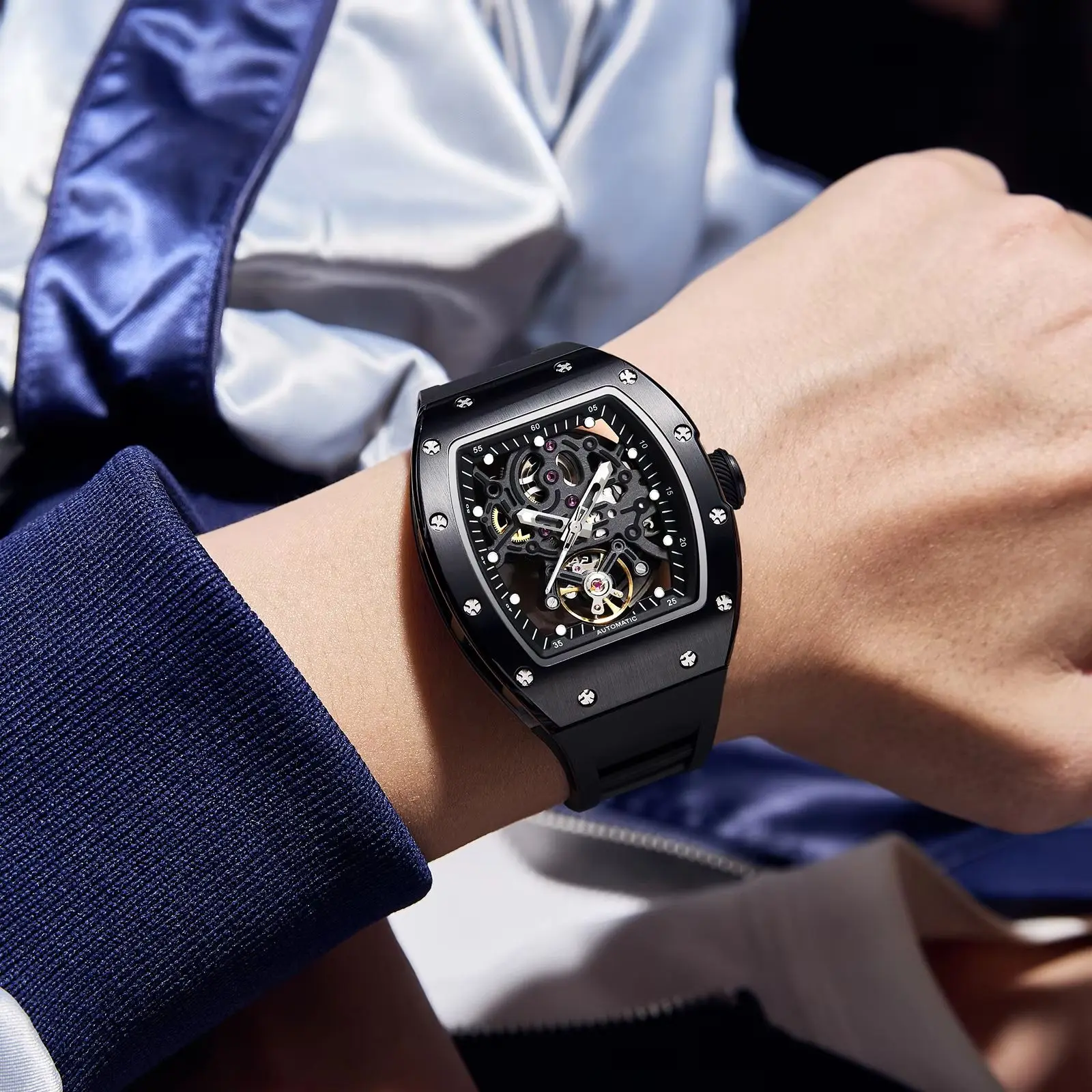 DANIEL GORMAN Luxury Automatic Mechanical Watch For Men Self-Winding Hollow Movement Glass Dial Window custom watch designs