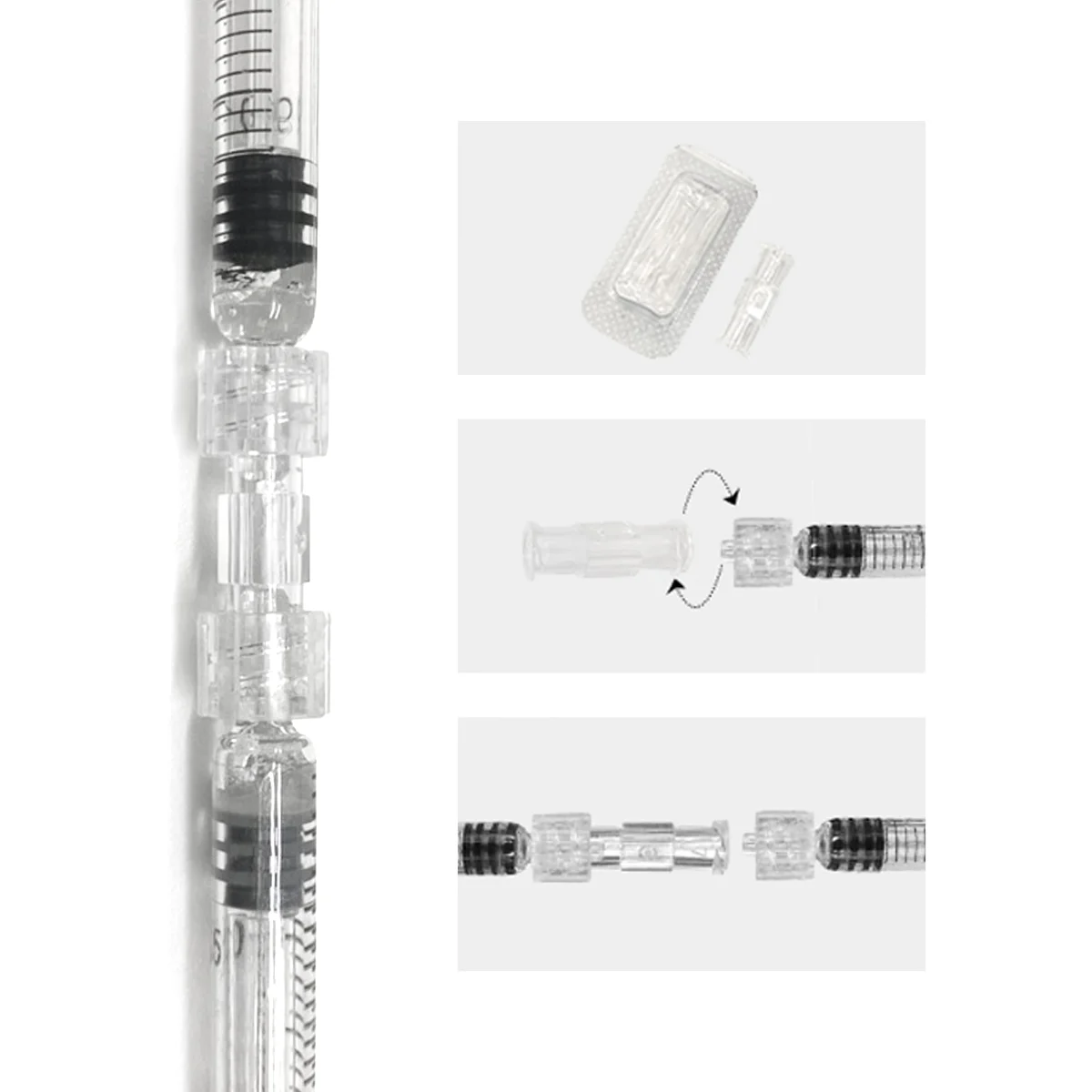 

Sterile Individual Packaging Syringe Connector 50/100Pcs PP material Double Helix Designed Transparent Luer channel connector