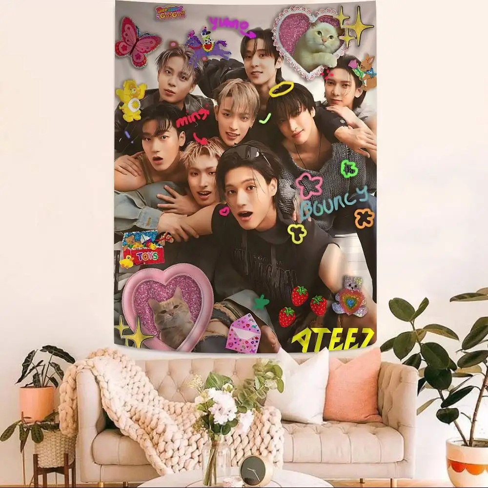 Kpop Group A-Ateez Hippie Wall Hanging Tapestries Bohemian Wall Tapestries Mandala INS Home Decor