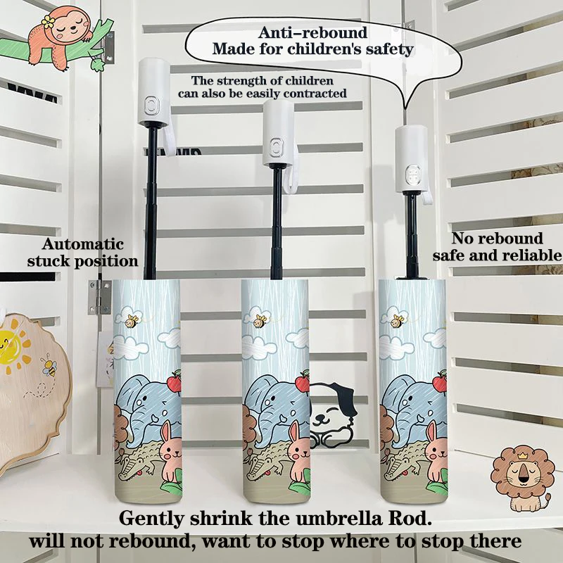 Umbrella Lion Cute Animals Automatic Umbrella No Rebound Reflective Stripe Design Sunscreen Wind Resistant Folding Umbrella