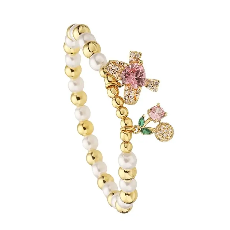 31BB Trendy Fruit Bracelet Charm Bracelet Elastic Wristband Copper Texture for Fashion Lovers Suitable for Various Occasions
