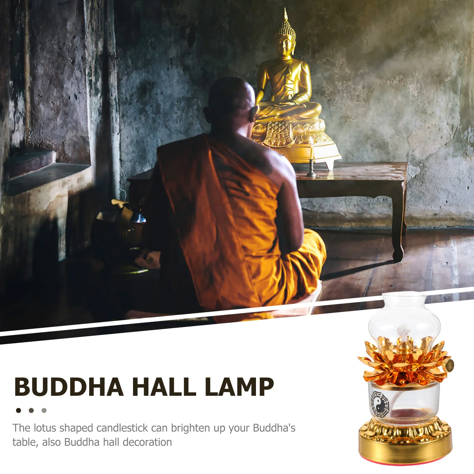 

Alloy Small Retro Buddha Butter Lamp Creative Design Oil Lamp for Temple Worship Oil Lamps Windproof Dimming Light
