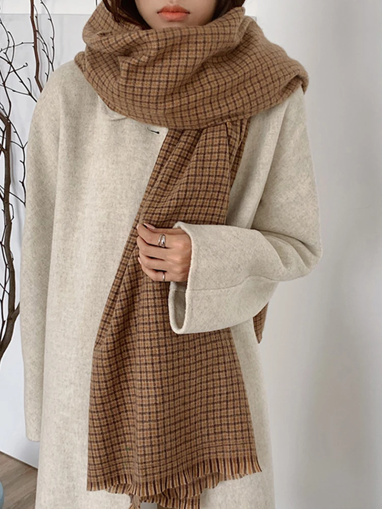 Casual Winter Preppy Vintage Scarf Women Men Imitation Cashmere Plaid Scarves Warm Hijab Mujer Bufandas Stoles Wrap Shawl Unisex