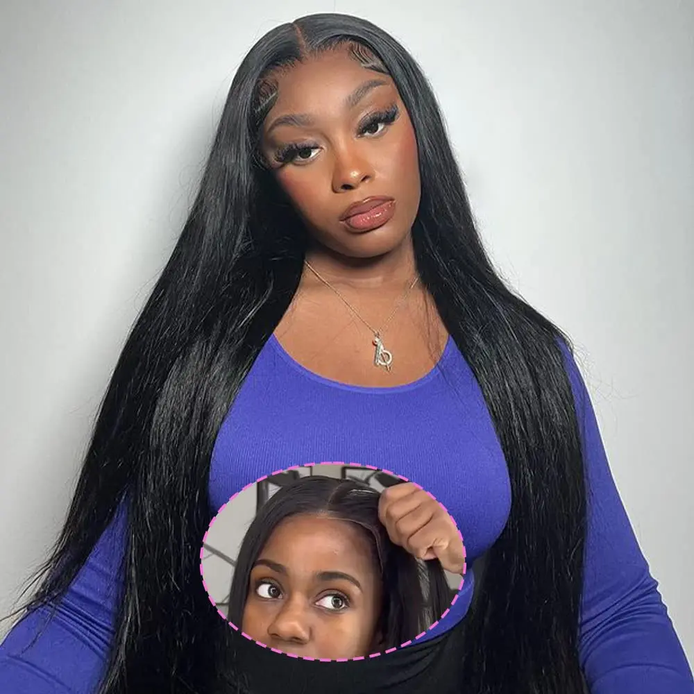 Glueless Lace Front Human Hair Wig Pre Plucked 30 36 Inch Bone Straight 180% 5x5 4x6 Ready to Wear Transparent Lace Closure Wigs