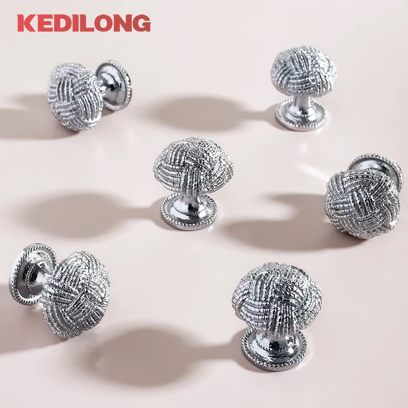 KEDLO European Light Luxury Brass Creative Weaving Cabinet Silver Pull Handle American Modern Simple Knitting Ball Drawer Knob