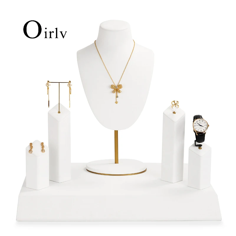 

Oirlv White Microfiber&Metal Jewelry Display Prop Set Shop Window Exhibition for Necklace Earrings Ring Watch