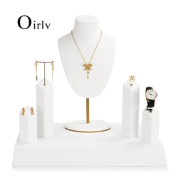 Oirlv White Microfiber&Metal Jewelry Display Prop Set Shop Window Exhibition for Necklace Earrings Ring Watch