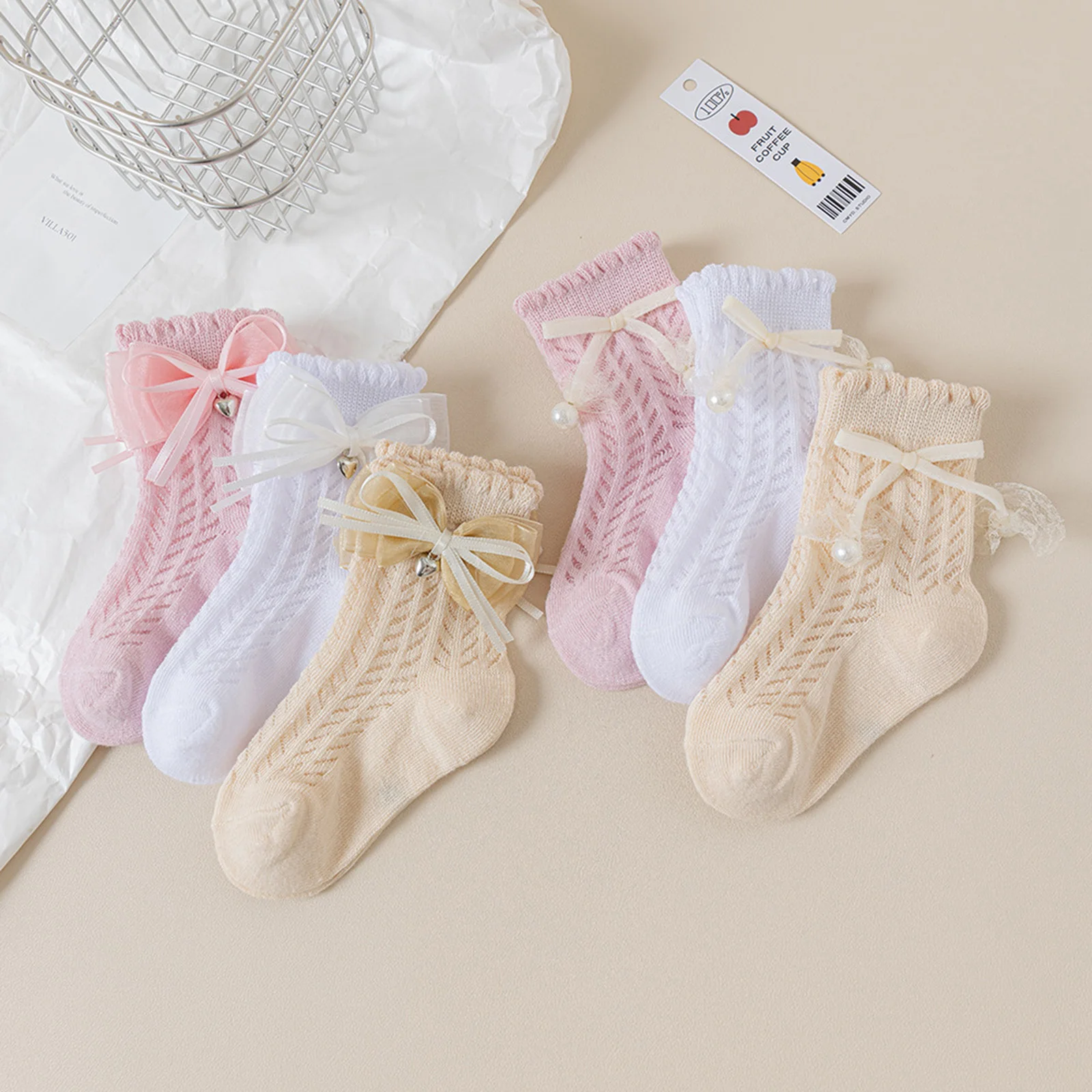 

Toddler Infant Girls Princess Socks Hollow-Out Cute Bowknot Anti-Skid Socks Mid-Calf Socks Summer Casual Thin Socks