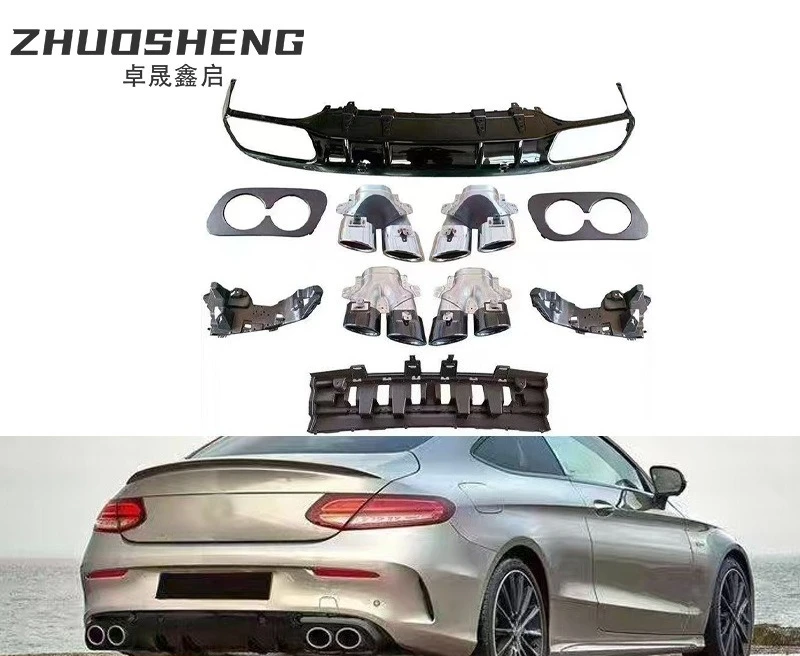 Lèvre arrière pour Mercedes C205 C43 AMG Style, 4 sorties d'échappement, kit de pare-chocs, pièces de carrosserie, accessoires extérieurs, aspect fibre de carbone