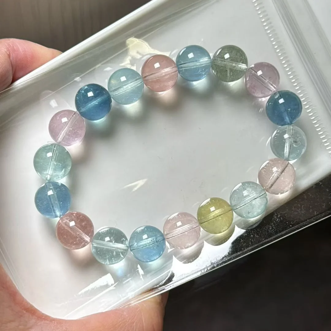 

Natural Blue Colorful Morganite Quartz Round Bracelet Clear Beads Gemstone Yellow Morganite Rainbow Women Men AAAAAA