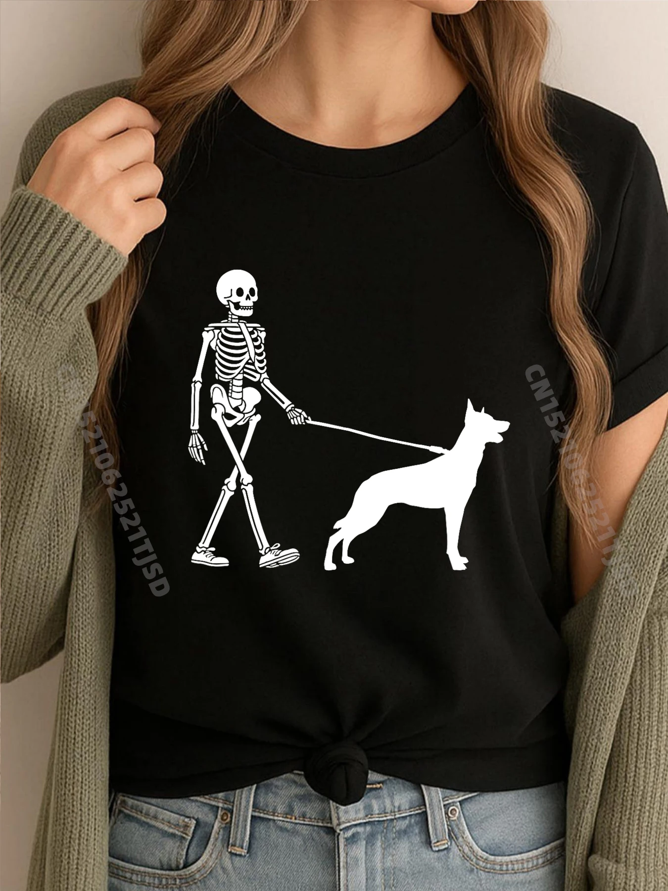 

Skeleton Walking A Dog Belgian Malinois Halloween Outfit Plus Size Woman Clothing Male Clothes Geek