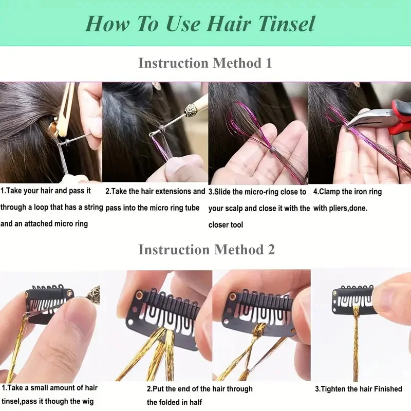 Sparkle Synthetic Hair Extensions Tinsel Rainbow Colored Strands Girls Headwear Hairbinge Hair Laser False Decor image 6