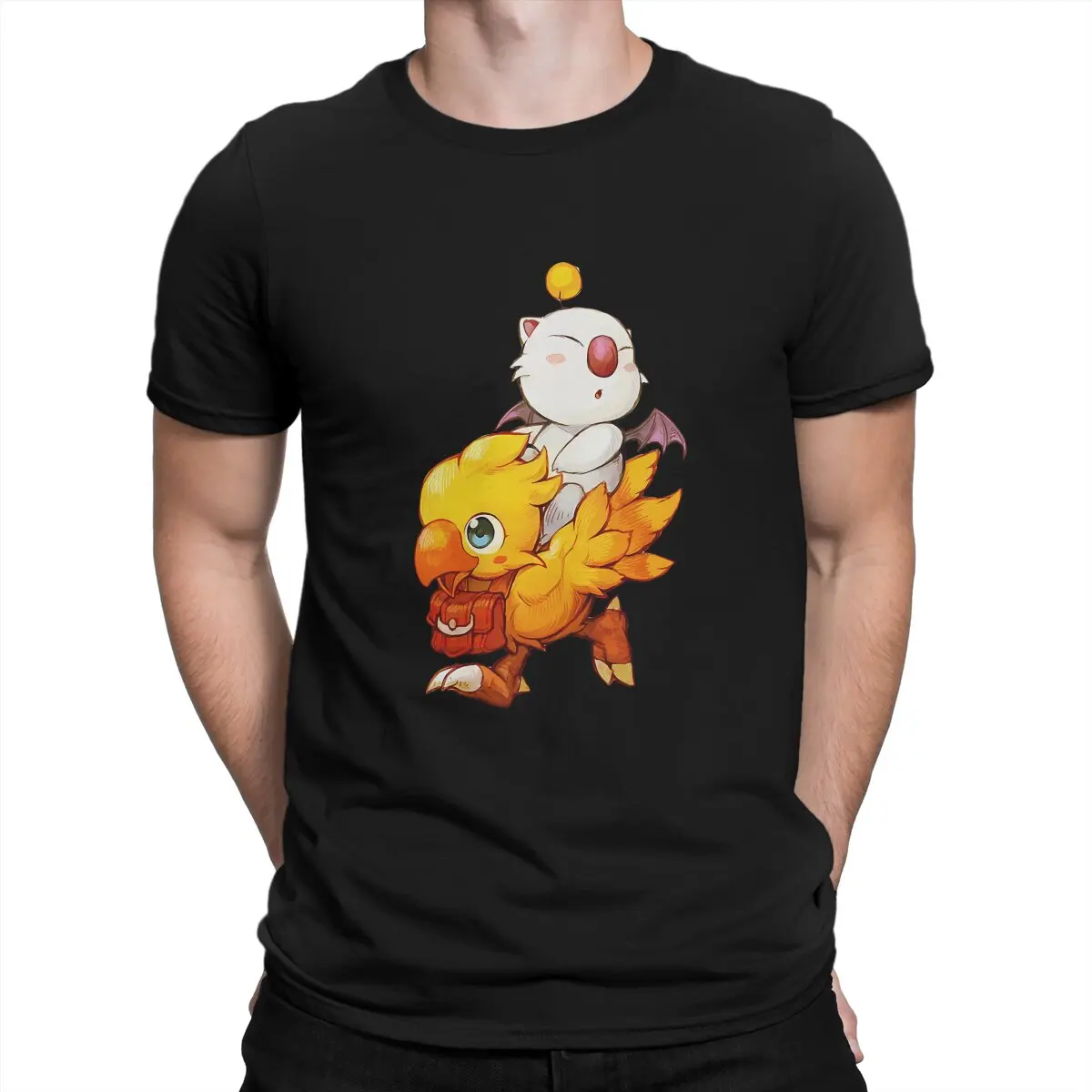 Final Fantasy Chocobo Moogle Tshirt Graphic Men Tops Vintage Fashion Summer Polyester Streetwear Harajuku T Shirt