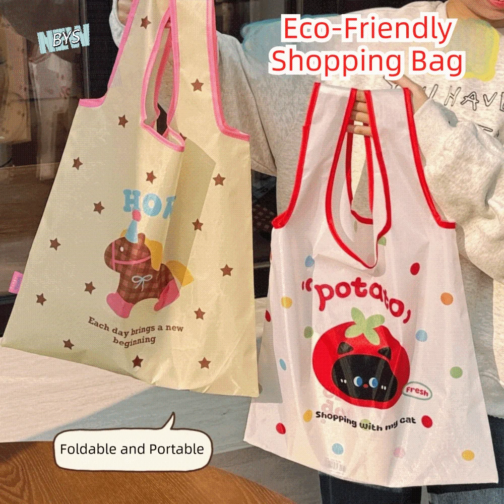 

Portable Kawaii Foldable Shopping Bag Reusable Nylon Supermarket Storage Bag Waterproof Large Capacity Cartoon Handbag Outdoor