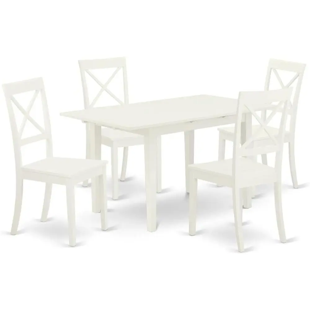 5-Piece Dining Set with Table and 4 Chairs, 32x54 Inch, Linen White