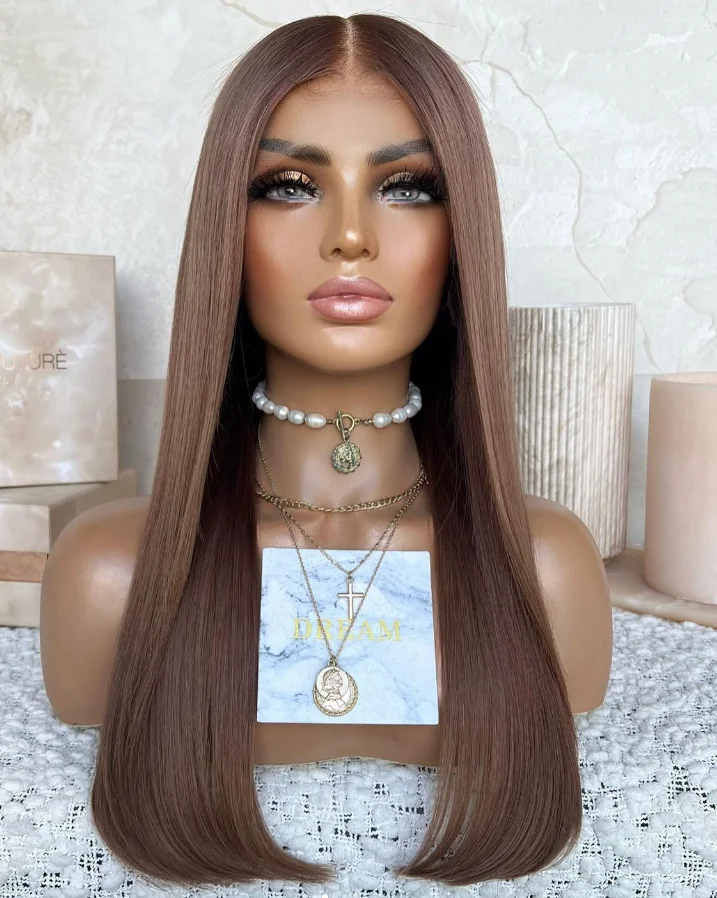 

13X4 Brown Wig Long 28inch Straight Synthetic Hair Lace Front Wig Natural Light Coffe Brown Colored Lace Frontal Wigs for Women