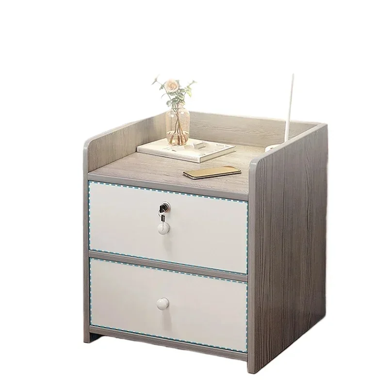 Bedside Table Simple Modern Nordic with Lock Drawer Storage Nightstand Sideboard Multi-Layer Bedroom Storage Cabinet Furniture