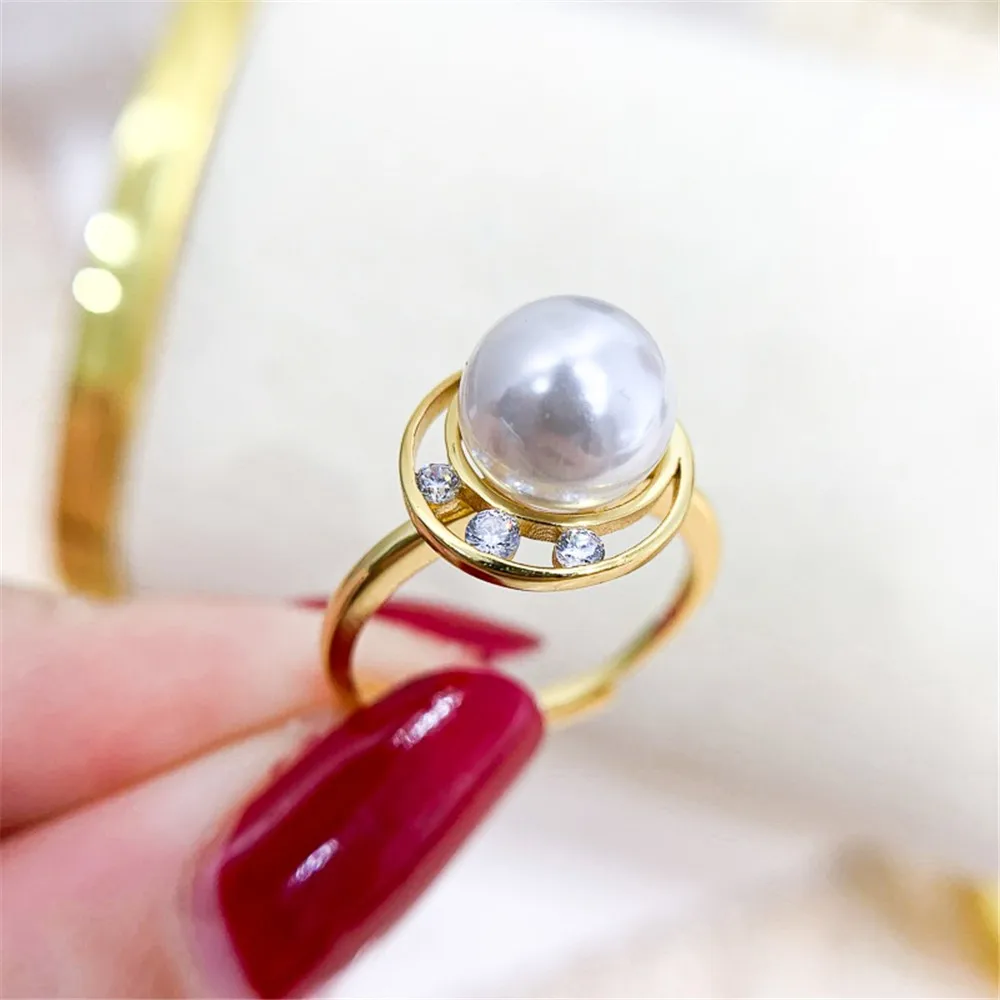 

DIY Pearl Ring Accessories S925 Sterling Silver Ring Empty Concealer Gold Silver Bracket Fit 8-9mm Circle Z226