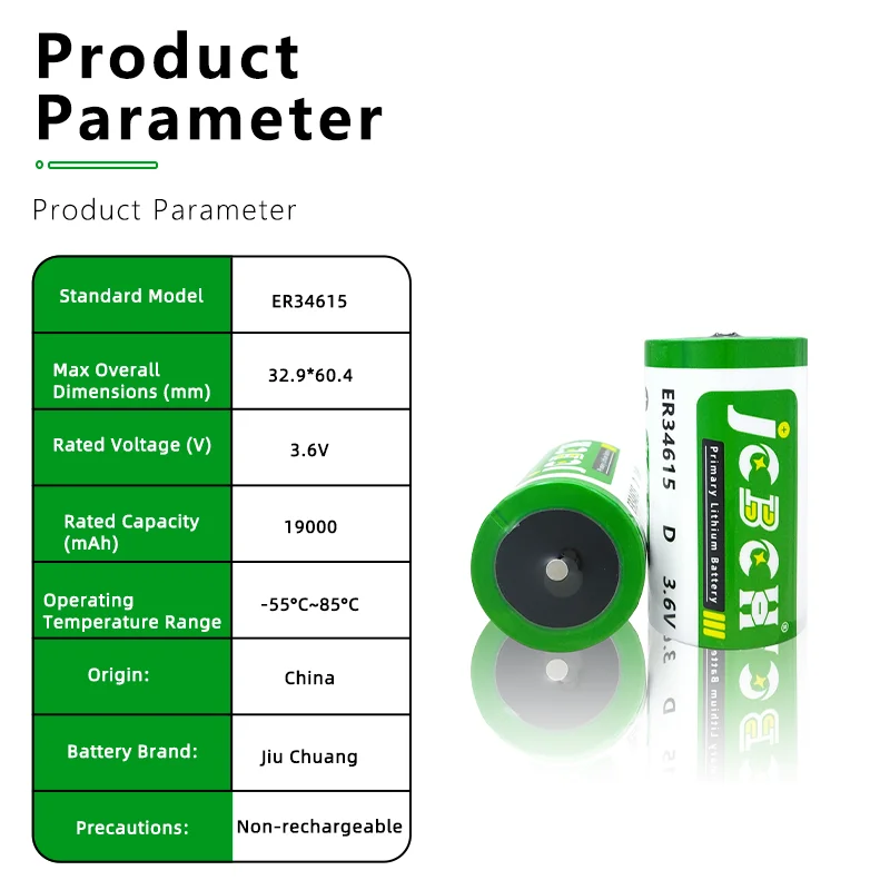 ER34615-5/W 3.6V 95Ah Li-SOCl2 Batteries Intelligent Instrumentation Device Driver Flow Meter GPS Positioning Sensor