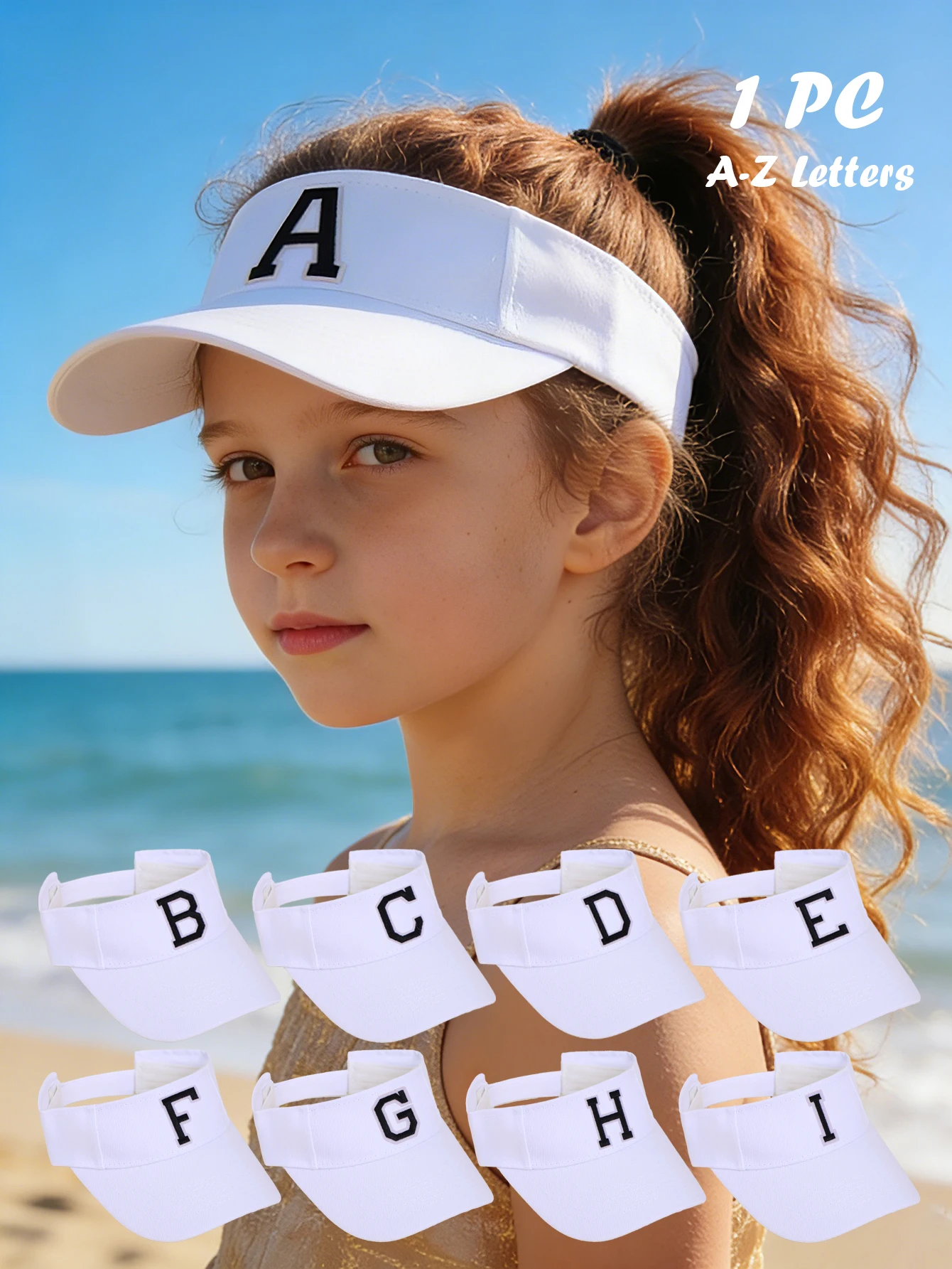 

1pc Unisex Kids 3-8 Years Old white 26 letters Sun Hat, Breathable Sports Cap For Summer Spring Beach Golf Tennis Outdoor Casual