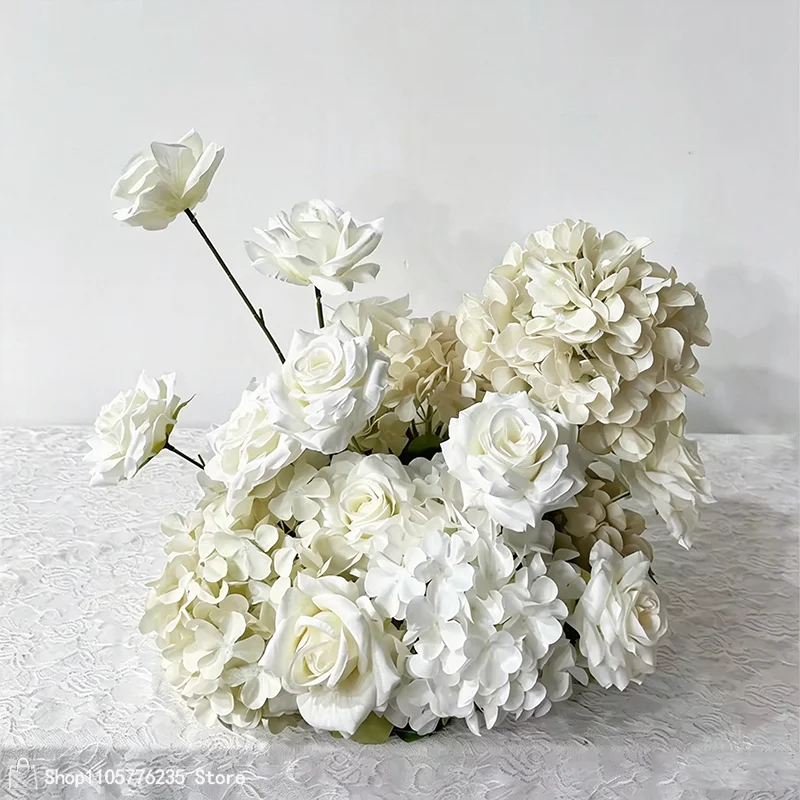 Künstliche weiße Rose, grüne Hortensie, Tischdekoration, Blumenarrangement, Hochzeit, Party, Tischdekoration, Heimdekoration, Innenbereich, Blumenrequisite – Detail 7
