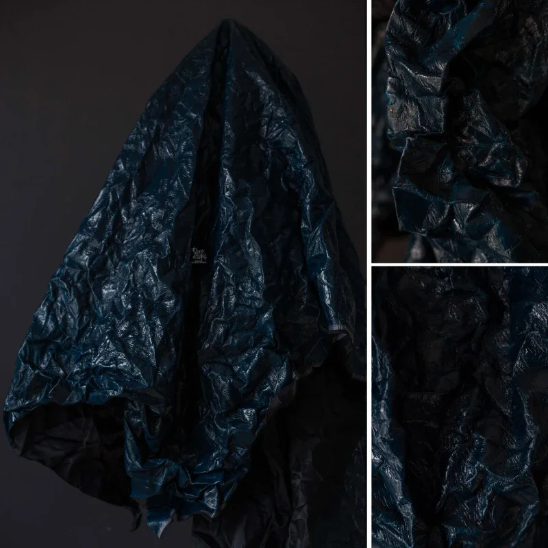 

Темно-синяя плиссированная ткань из искусственной кожи для шитья своими руками, художественная сумка, пальто, куртка, дизайнерская модная ткань, оптовая продажа ткани