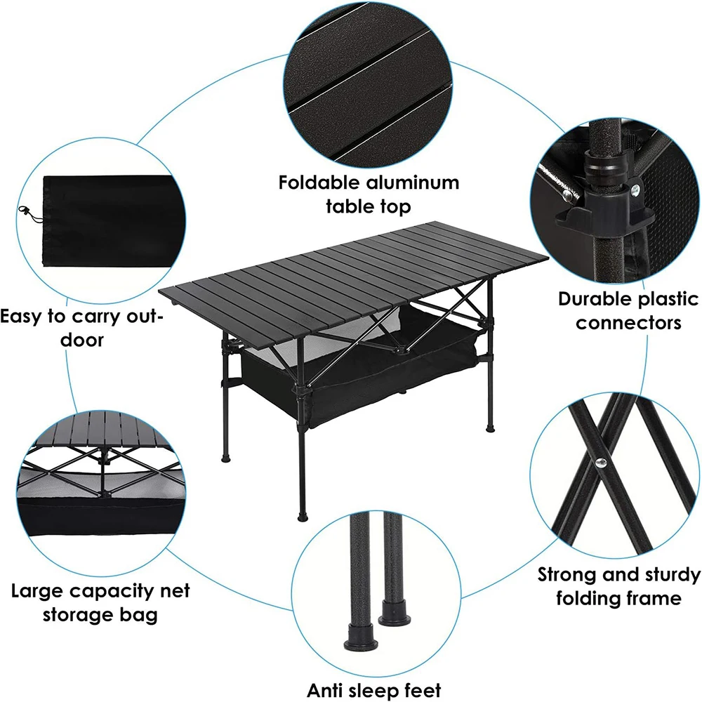 Bild 5: Klappbare Tische für den Außenbereich, langer tragbarer Eierrolltisch, Campingtisch, Angeln, Grillen, einfach zu installieren, mit Aufbewahrungskorb, leicht und stabil
