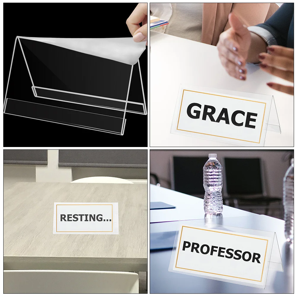 

5Pcs Transparent Acrylic Meeting Desk Name Plates Double Sided Sign Holders Wedding Table Number Stands Seating Cards