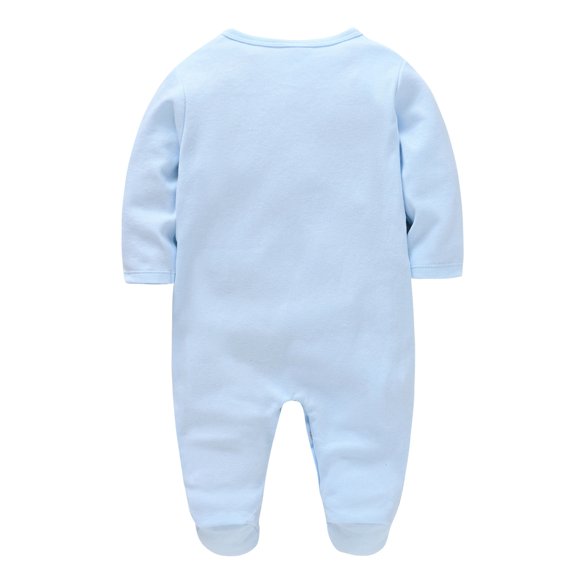 Baby Jungen Strampler-Set mit Kronen-Stickerei, Herbst, Hellblau, Doppelstrick-Baumwolle, Langarm, mit Füßen, mit Mütze und Handschuhen, 1 Set – Detail 7