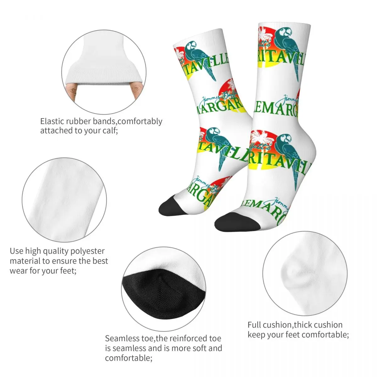 Jimmy Buffett Socks Men's Women's Polyester Funny Happy Parrothead Margaritaville Socks Novelty Spring Summer Autumn Winter Sock