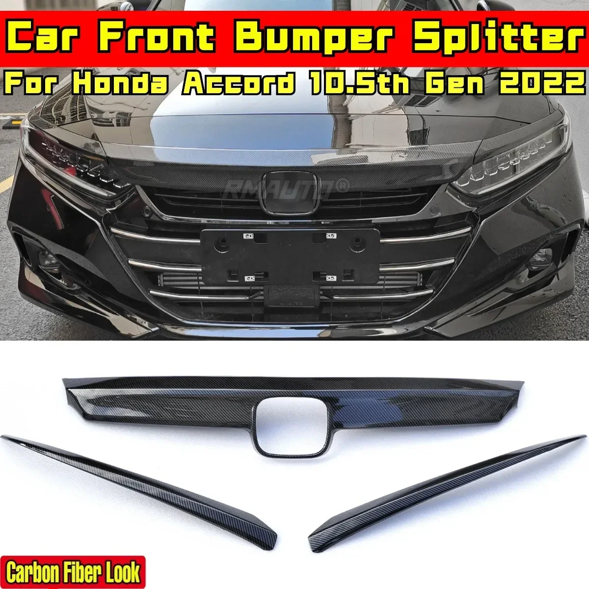 For Honda Accord 10.5th Gen 2022 Body Kit Front Bumper Grill Carbon Fiber Look Sport Style Bumper Car Grill Car Accessories