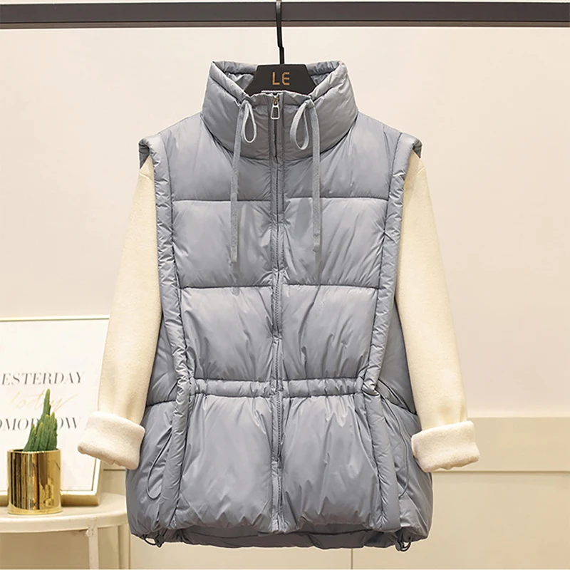 

Light Luxury Down Cotton Vest Jackets Women Thick Warm Waistcoat Autumn Winter Stand Collar Casual Loose Sleeveless Cotton Coats