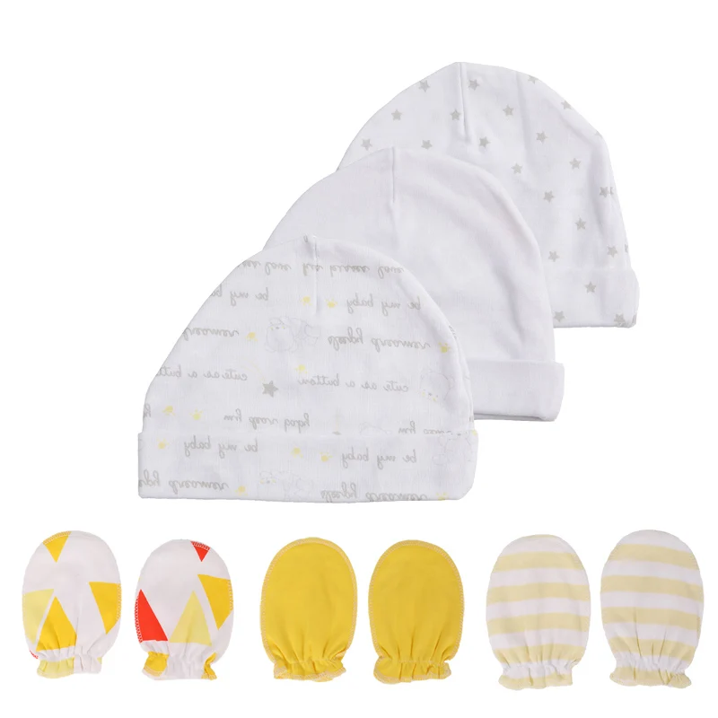 Cartoon 100%Cotton Baby Boy Girl Hats+Gloves Multi-piece Set Four Season Newborn Unisex Accessories 0-6M Infant Suits