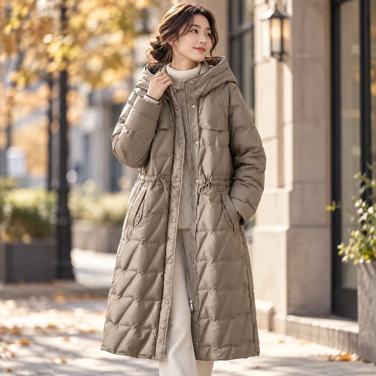Hooded Coat Warm Mid Length Commuter Style with Hooded Puffer Jacket Loose Fit Winter Jacket Mid Length Winter Coat for Women