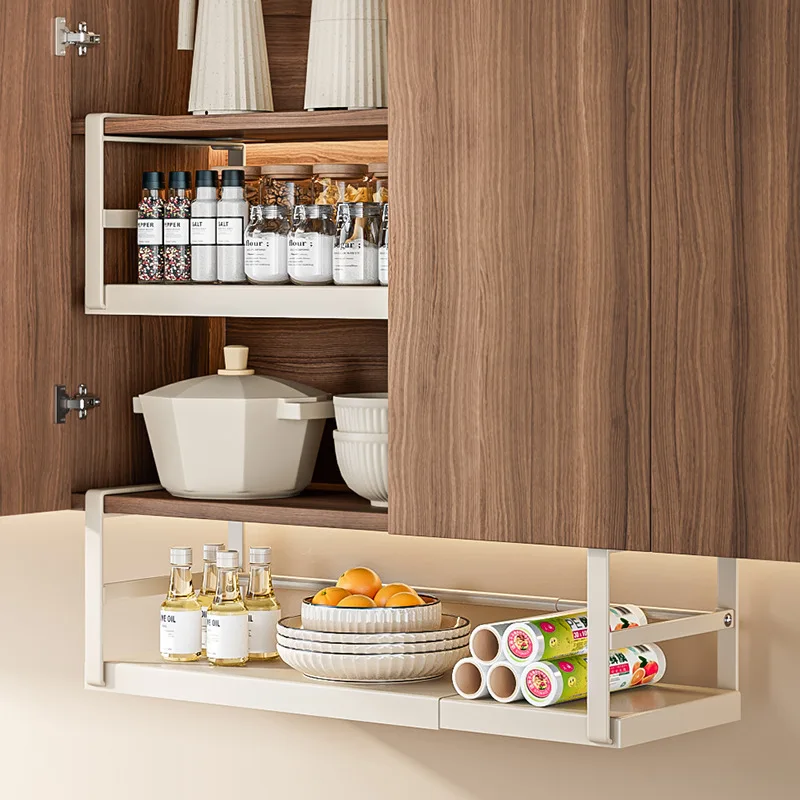 Multi-functional Retractable kitchen rack, layered hanging basket, hanging shelf under hanging cabinet