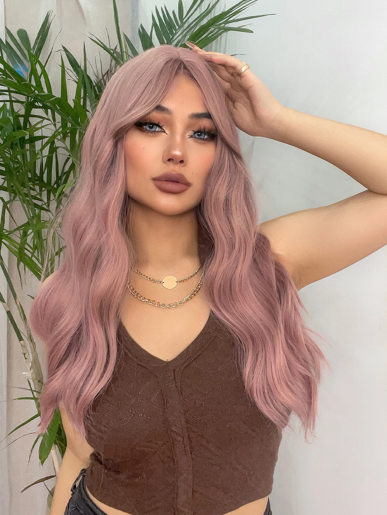 24Inch Purple Pink Color Synthetic Wigs Middle Part Long Natural Curly Hair Wig For Women Cosplay Drag Queen Heat Resistant image 3