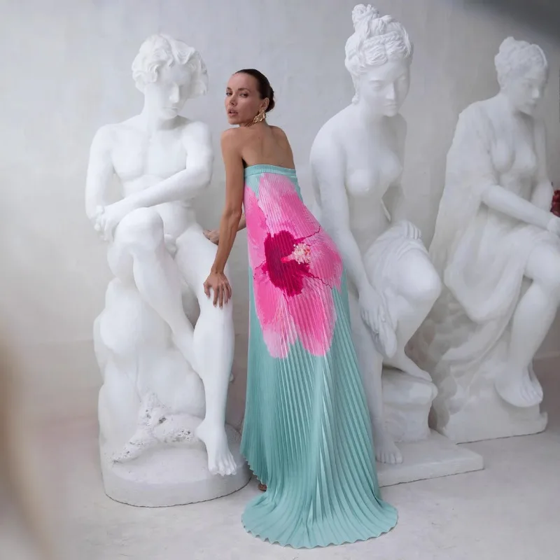 Flowy เกสต์ค็อกเทลชุดแต่งงานชุดราตรีฤดูร้อนผู้หญิงพับ Mermaid Maxi ชุดเซ็กซี่ดอกไม้ปิดไหล่ Backless