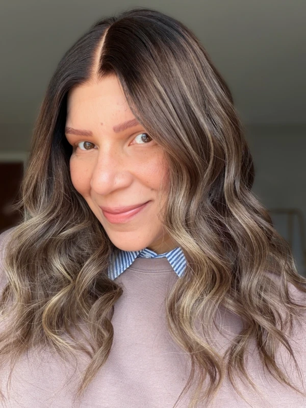 16 Inches 150% Density Wig Ombre Dark Brown Blonde Streaks Synthetic HD Lace Front Wig Natural Preplucked Hairline Daily Wigs