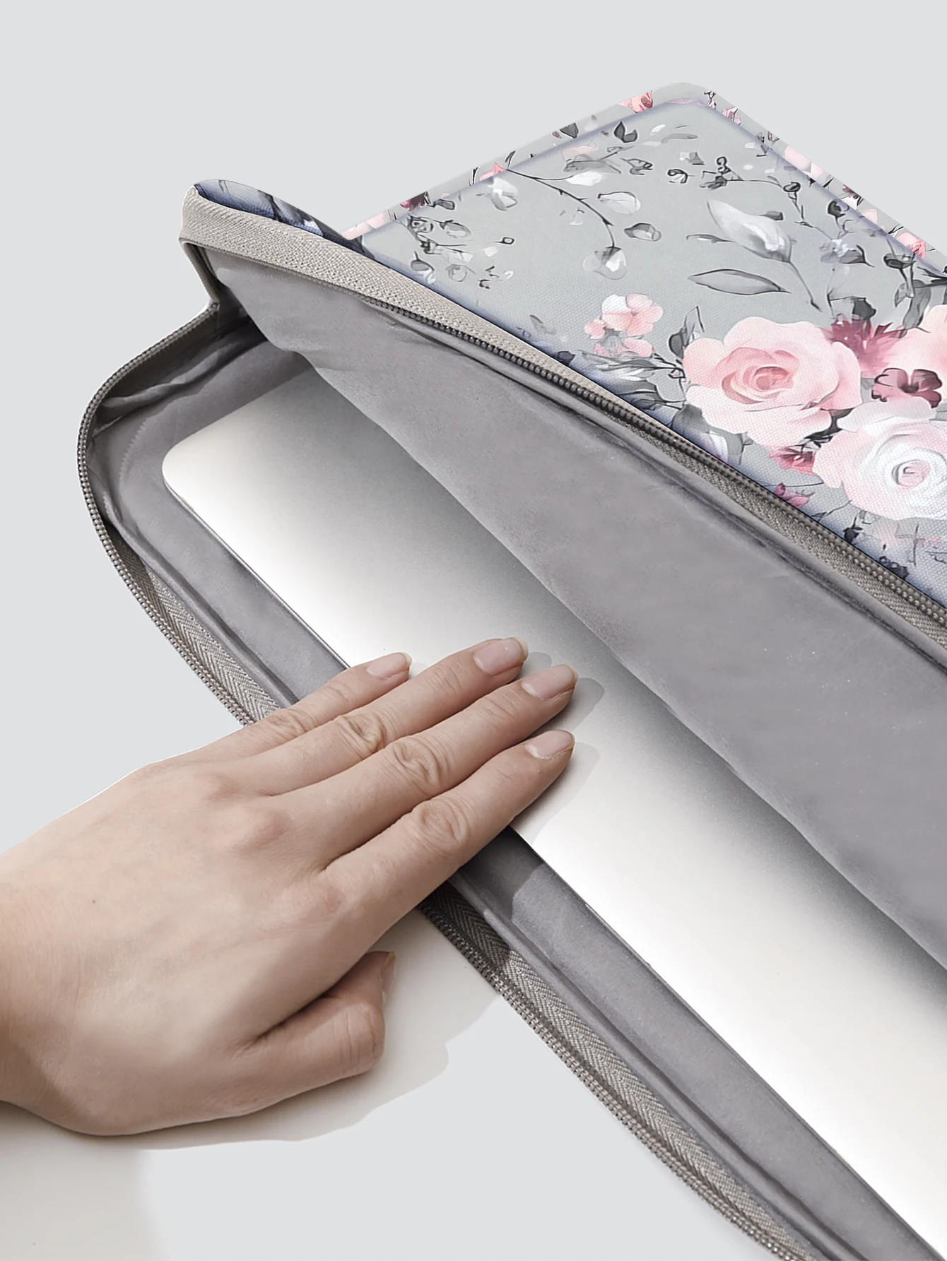 Pink Floral Print Laptop Sleeve Bag For 14 Inch Notebook Computer