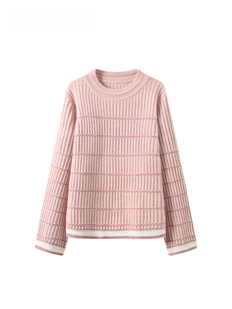 

plus Size Women's round Ne Long Sve Knitted Sweater Spring Faion Comfortable Loose Fit Commute Sle Color Striped