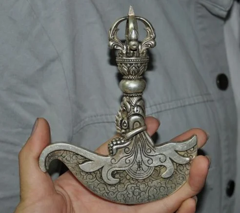 Plata tibetana Vajra Dorje Phurpa Exorcismo Talisman hacha tomahawk hacha