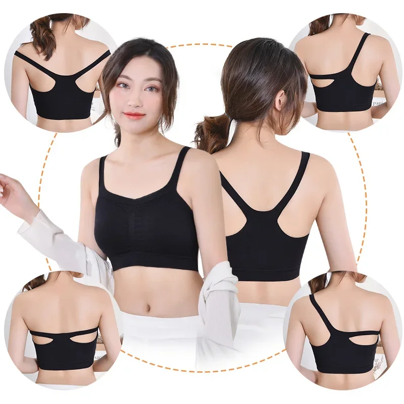 Seamless Rib Tube Bra Women Wire Free Removable Pad Strapless Bandeau Multi Wear Tube Top Soft Stretch One Size Underwear