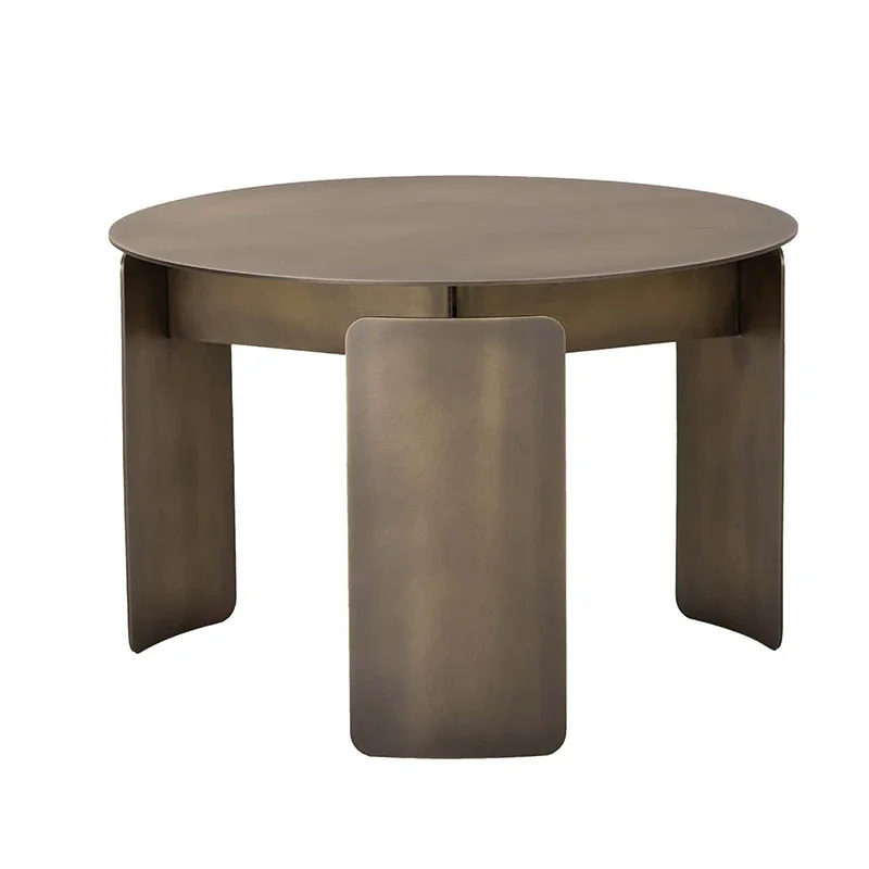 Minimalist round Pure Metal Coffee Table Green Bronze Living Room Tea Table Pure Black Matte Three-Legged High