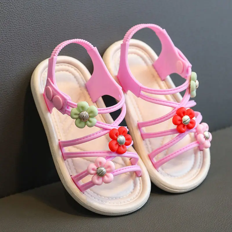 Children's Girls Comfortable Casual Sandals 2023 Summer New Non-slip Soft Bottom Little Princess Children's Sandals Boutique