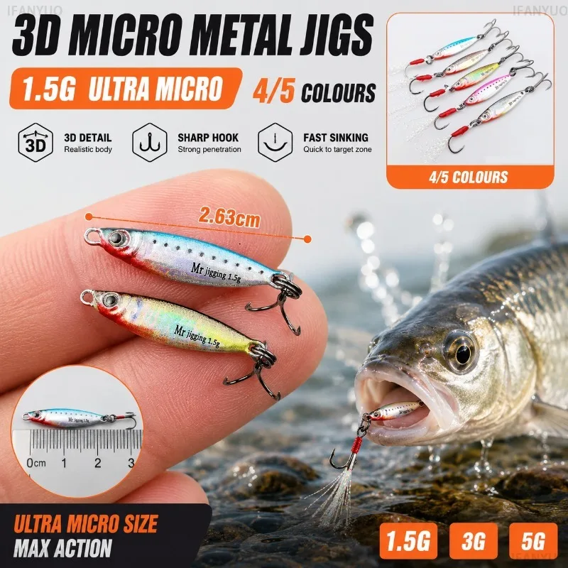 Micro Metal Jig Spoon Lures 1.5g 3g 5g Mini Vib Hard Bait 3D Eyes Stream Trout Bass Perch Chub Ultralight Casting Fishing Spoon