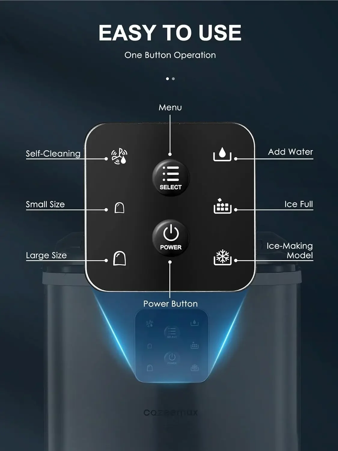 La macchina per la produzione di ghiaccio da banco autopulente, produce in modo efficiente 26 libbre di ghiaccio con 2 dimensioni del cubo in 24 ore, produce rapidamente 9 ghiaccio