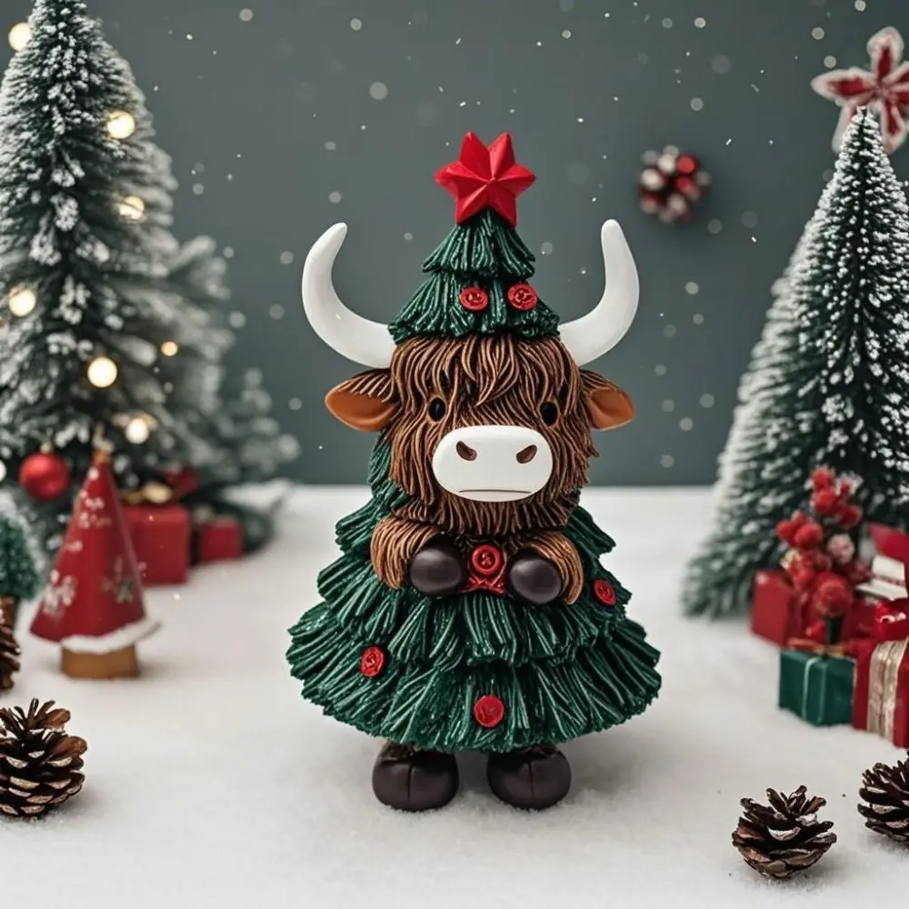 

Halloween Tabletop Ornament Resin Christmas Highland Cow Statue Funny Decorative Cow Figurine Cute Animal Sculpture Gift