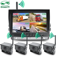 GreenYi 9 inches Digital Wireless Backup 4ch AHD Monitor Kit With DVR Recording Camera For Trucks/Trailers/Buses