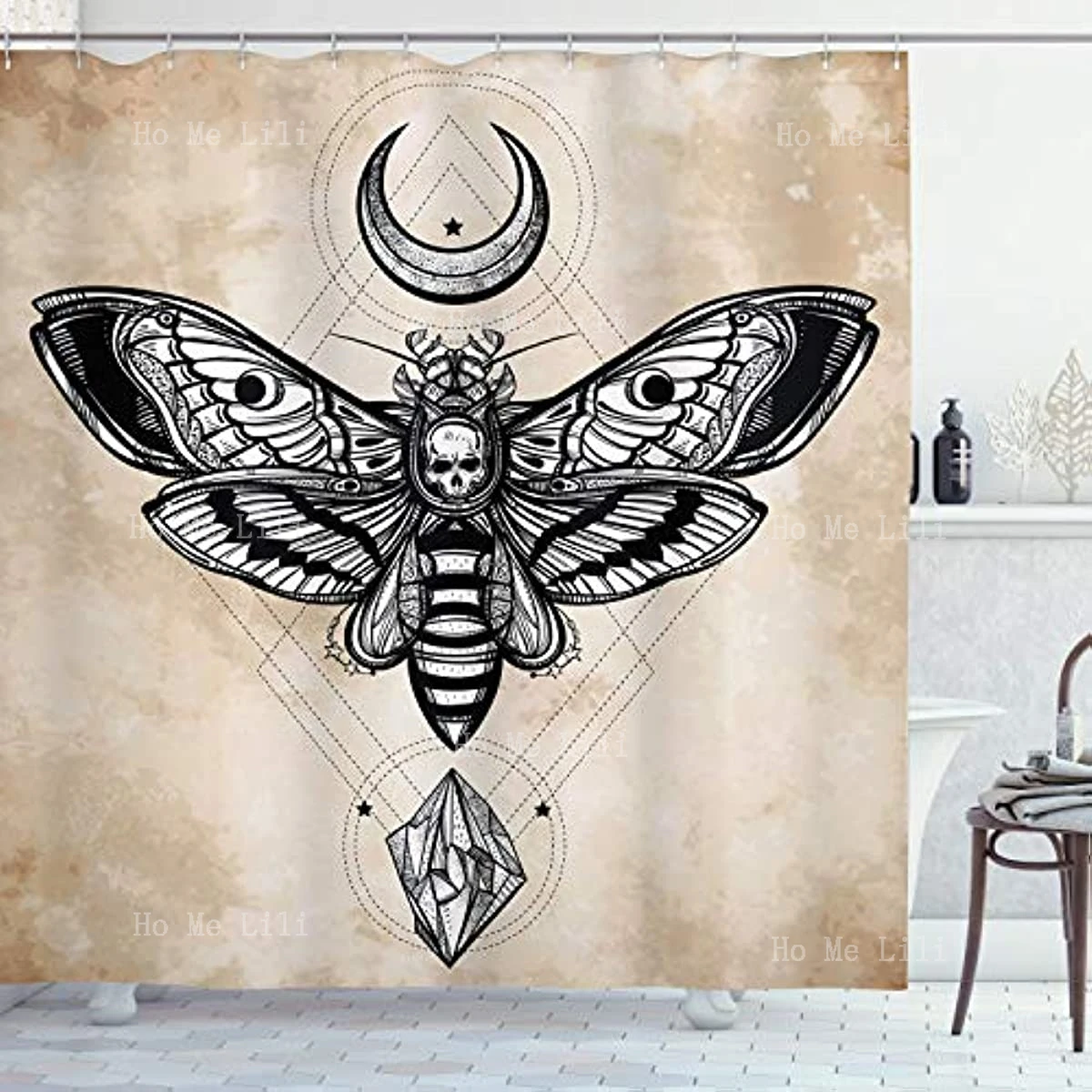 Fantasy Dead Head Hawk Moth Luna And Stone Magic Skull Illustration Shower Curtain Bathroom Decor