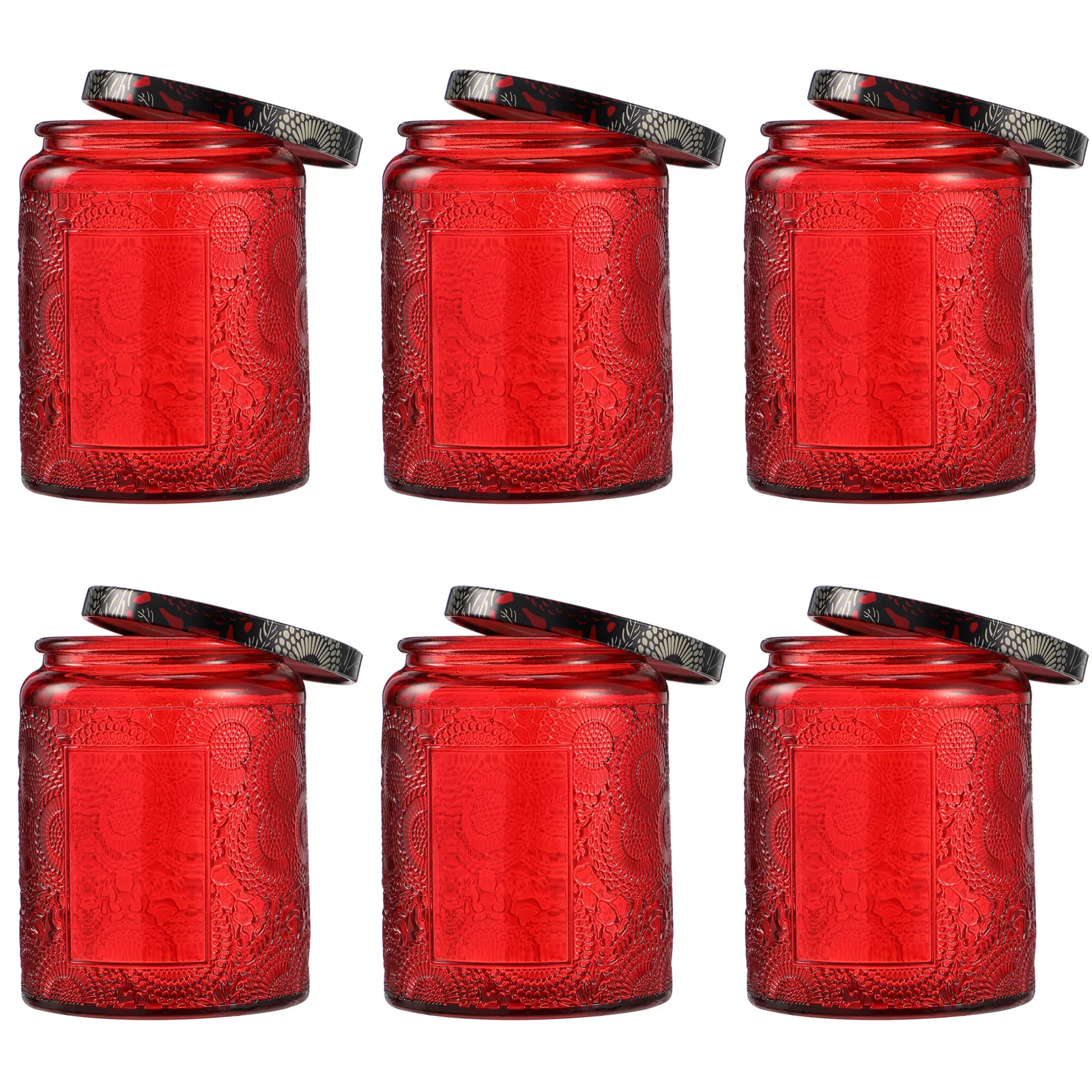 

6Pcs Embossed Glass Jars Thick Round Containers Making DIY Storage Aromatherapy Cups Storage Can